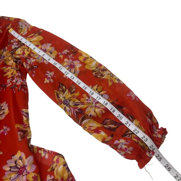 Time And Tru Women SZ L(12-14) Orange Floral Baby Doll Knee Dress -Long Sleeve - Picture 7 of 16